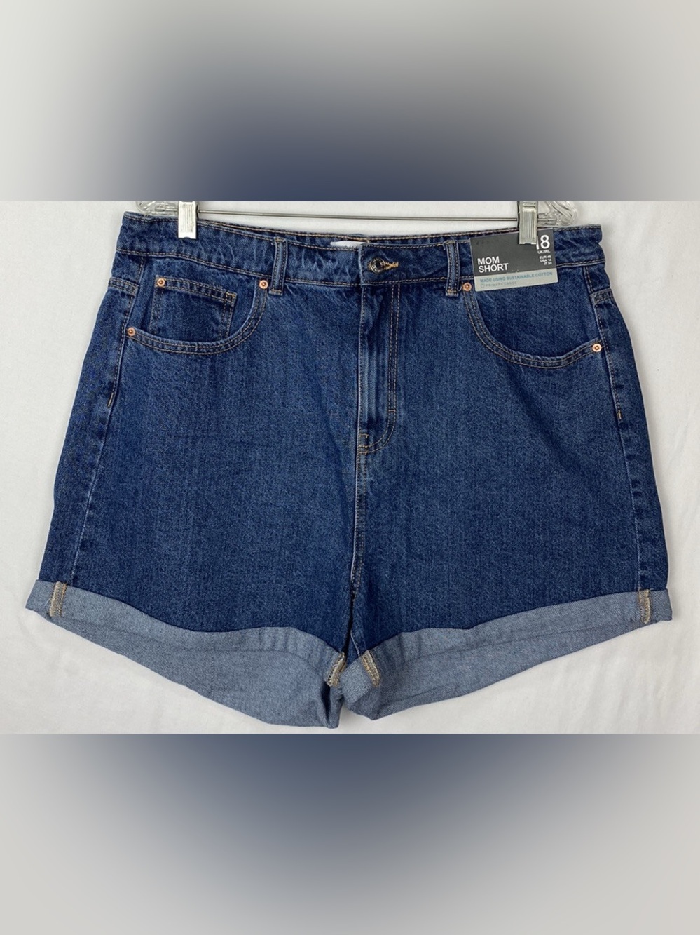 Primark Dark Blue Mom Denim Shorts with Cuffed Hem